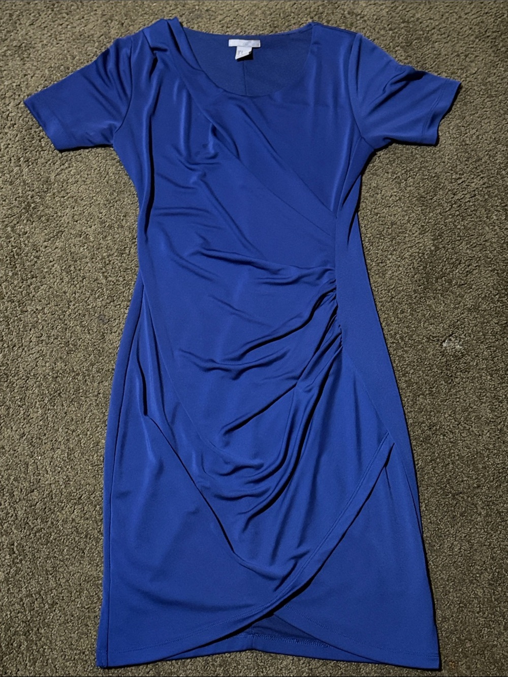 H&M Royal Blue Ruched Short Sleeve Midi Dress